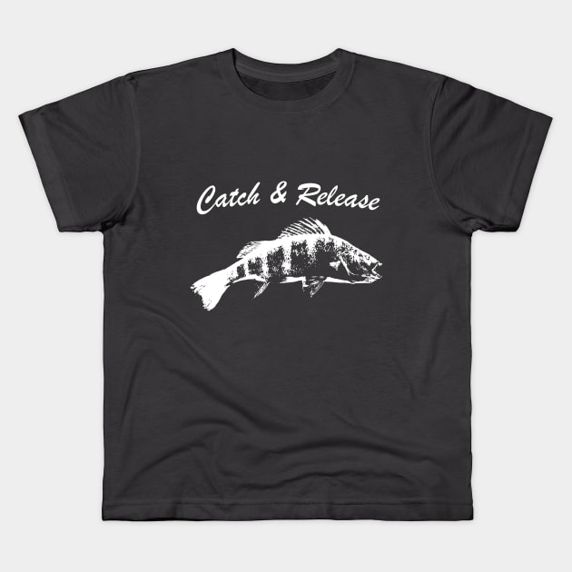 Catch and Release Series, Perch, White color Kids T-Shirt by BassFishin